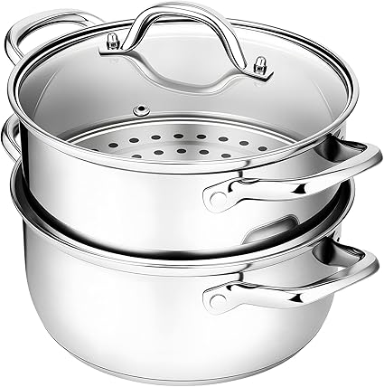 Chefbee Stainless Steel Steamer Pot - 3.2QT Steamer for Cooking with Food Basket, Steaming Cooking Pot Kitchen Cookware for Vegetable, Food, Dumplings, Soup