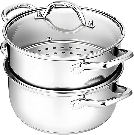 Chefbee Stainless Steel Steamer Pot - 3.2QT Steamer for Cooking with Food Basket, Steaming Cooking Pot Kitchen Cookware for Vegetable, Food, Dumplings, Soup