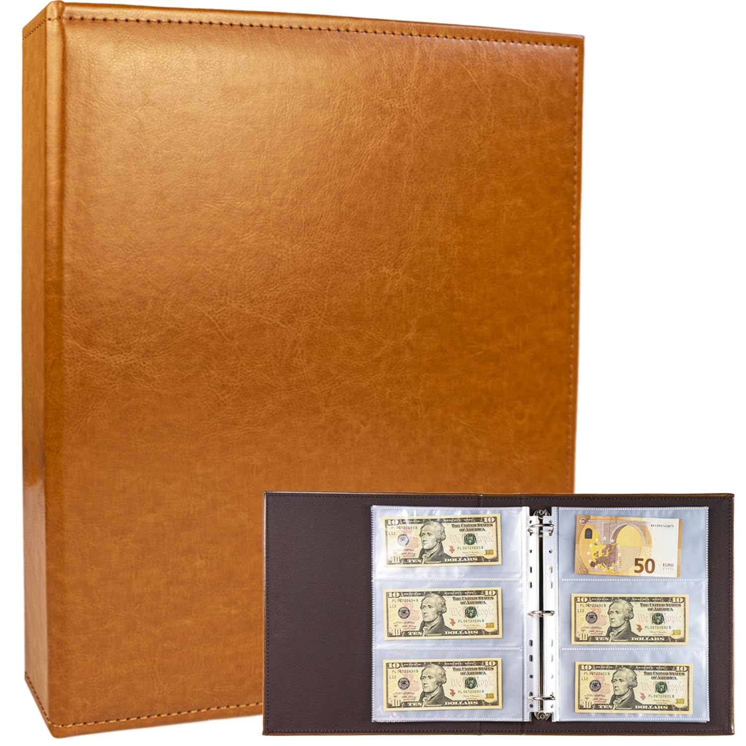 A4 3-Ring Currency Collection Album Premium PU Leather