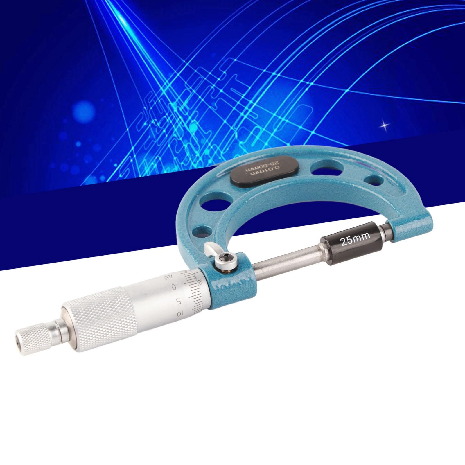 Ejoyous Außenmikrometer Edelstahl Hohe Genauigkeit Bügelmessschraube Dickenmessgerät mit Schlüssel 0,01mm Externes Mikrometer Werkzeug für präzises Messen von Materialstärken (25-50mm)
