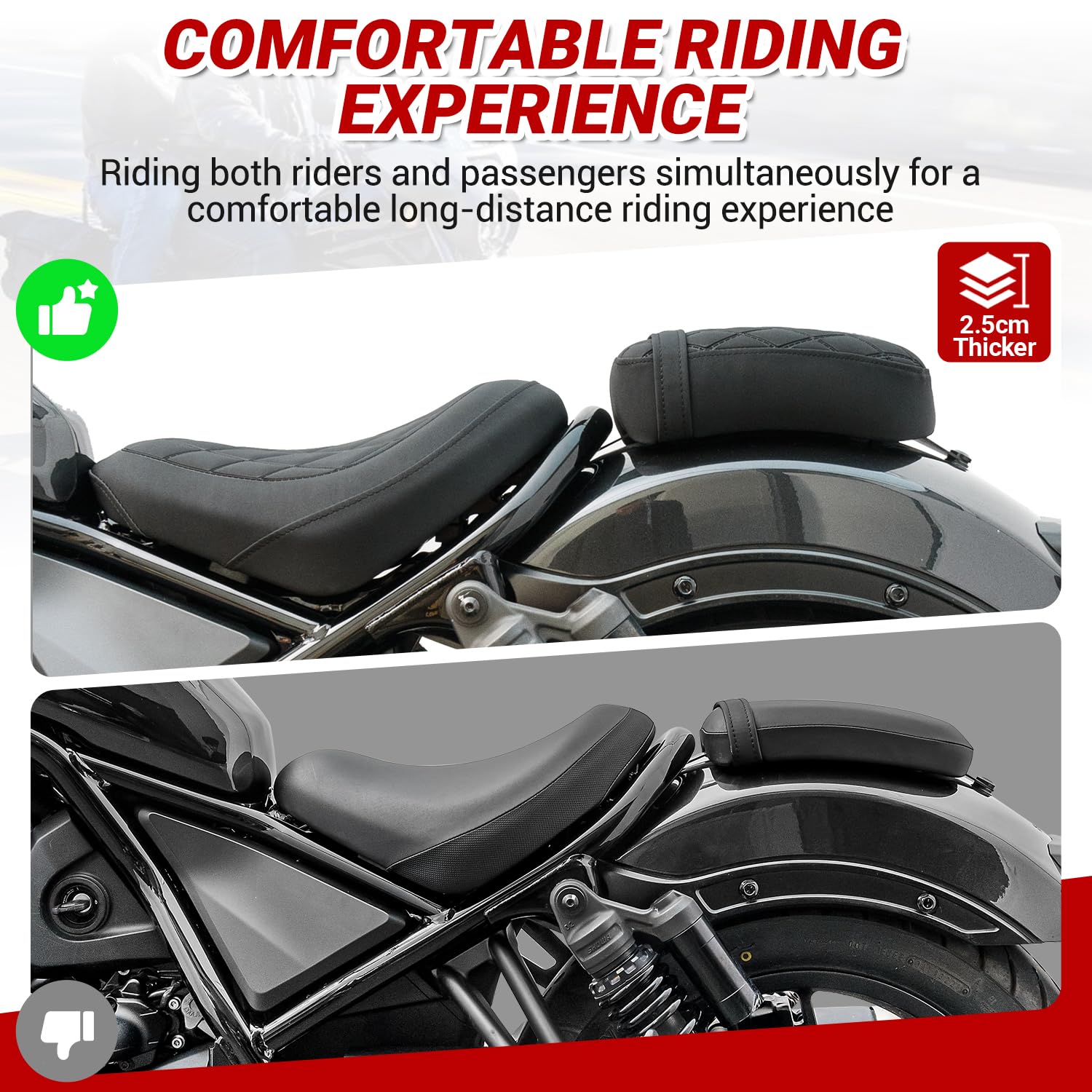 Motorrad Fahrer Sitz Sitzbank für Rebel CMX 1100 CMX1100 CM1100 2021 2022 2023 2024 2025 2026 Fahrersitzkissen Solo Set (Schwarz)