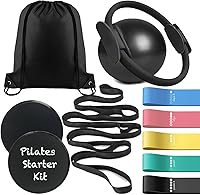 Vista 1 de Kit esencial de pilates para entrenamientos en casa, juego de equipo de pilates negro con pelota de yoga de 9 pulgadas, deslizador de pilates, banda