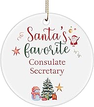 Santa's Favorite Consulate Secretary Ornament for Christmas 2024 2025 2026 Round Ceramic Funny Gifts for Diplomatic Assistant Embassy Secretary Coworker Men Women Son Daughter