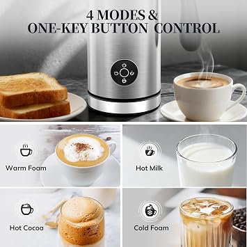 Milk Frother Electric 4 in 1 - Morpilot 300ML Hot Chocolate Maker Automatic Milk Frothers Stainless Steel Milk Steamer and Warmer Milk Heater and Foamer for Latte Coffee