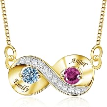 MissNity Personalized Birthstone Necklace Engraved 2 Names for Women Mother