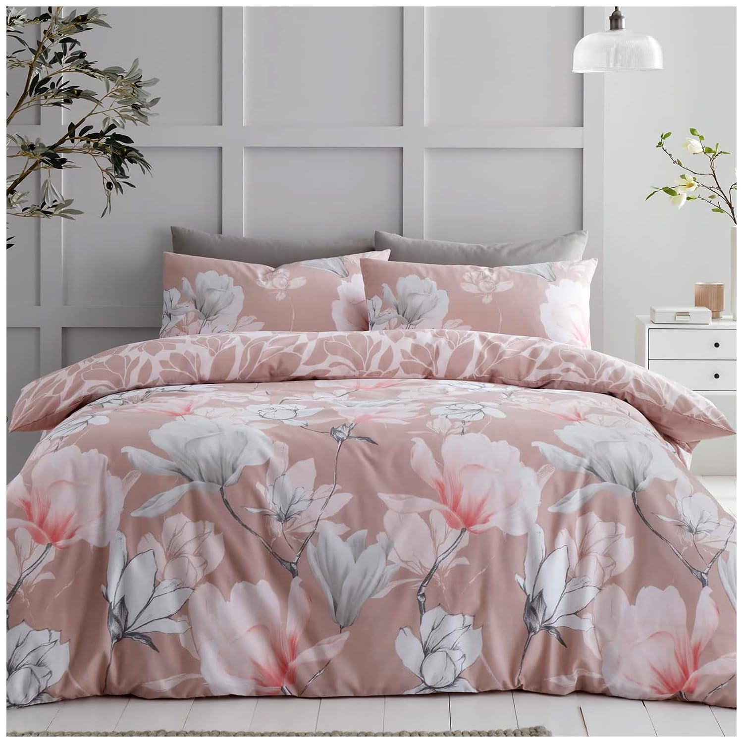 GC GAVENO CAVAILIA Ditsy Floral Double Bed Duvet Covers Set, Breathable Floral Reversible Blossom Duvet Double Cover Set With Matching Pillowcases, Blush Pink