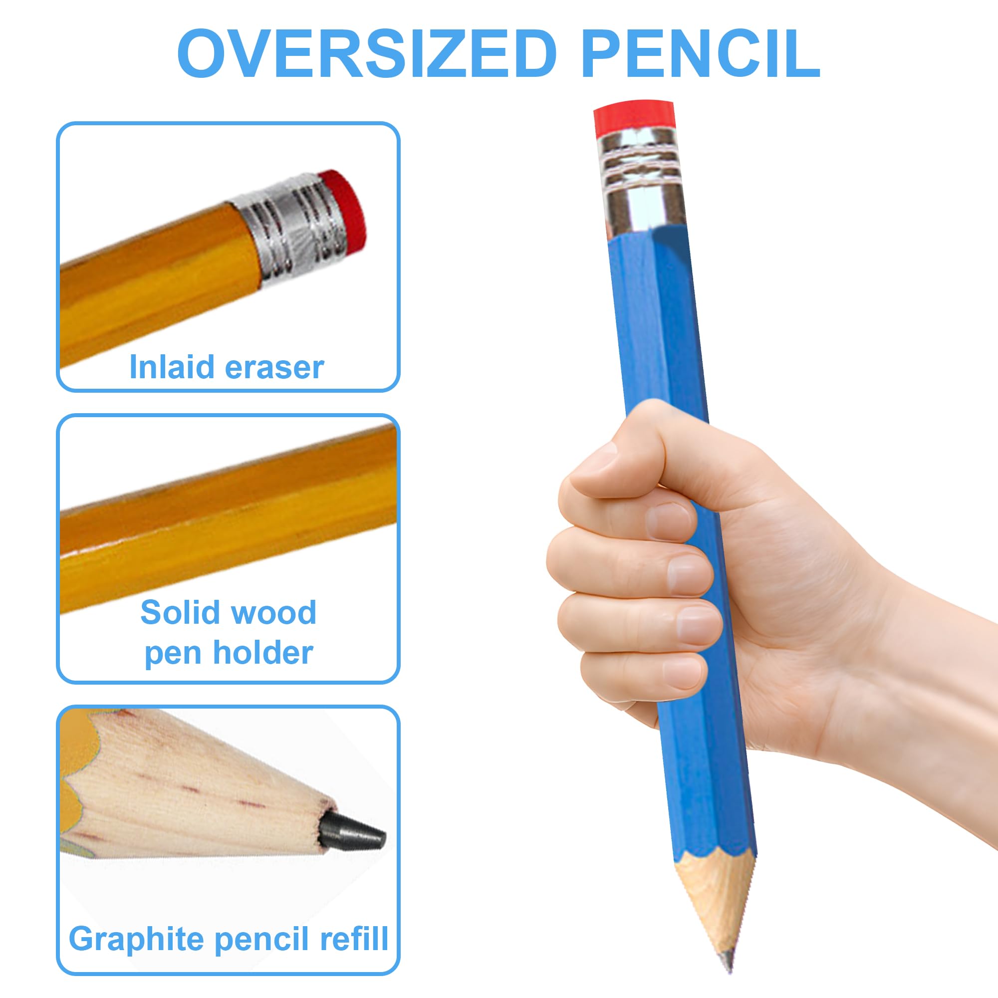 MEKEET 2PCS Giant Pencil Large Wooden Pencil Novelty and Funny Wooden Jumbo Pencils Versatile for Kids School Home Office Drawing Writing Painting Party Favors Prop Gifts Decor (Yellow and Blue) - Image 3