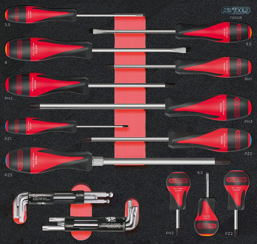 KS Tools 714.0202 - Composition d'outils 6 tiroirs pour servante - Empreinte des outils découpée au laser - Résistant aux huiles et produits chimiques - Mousse imputrescible - 202 pièces