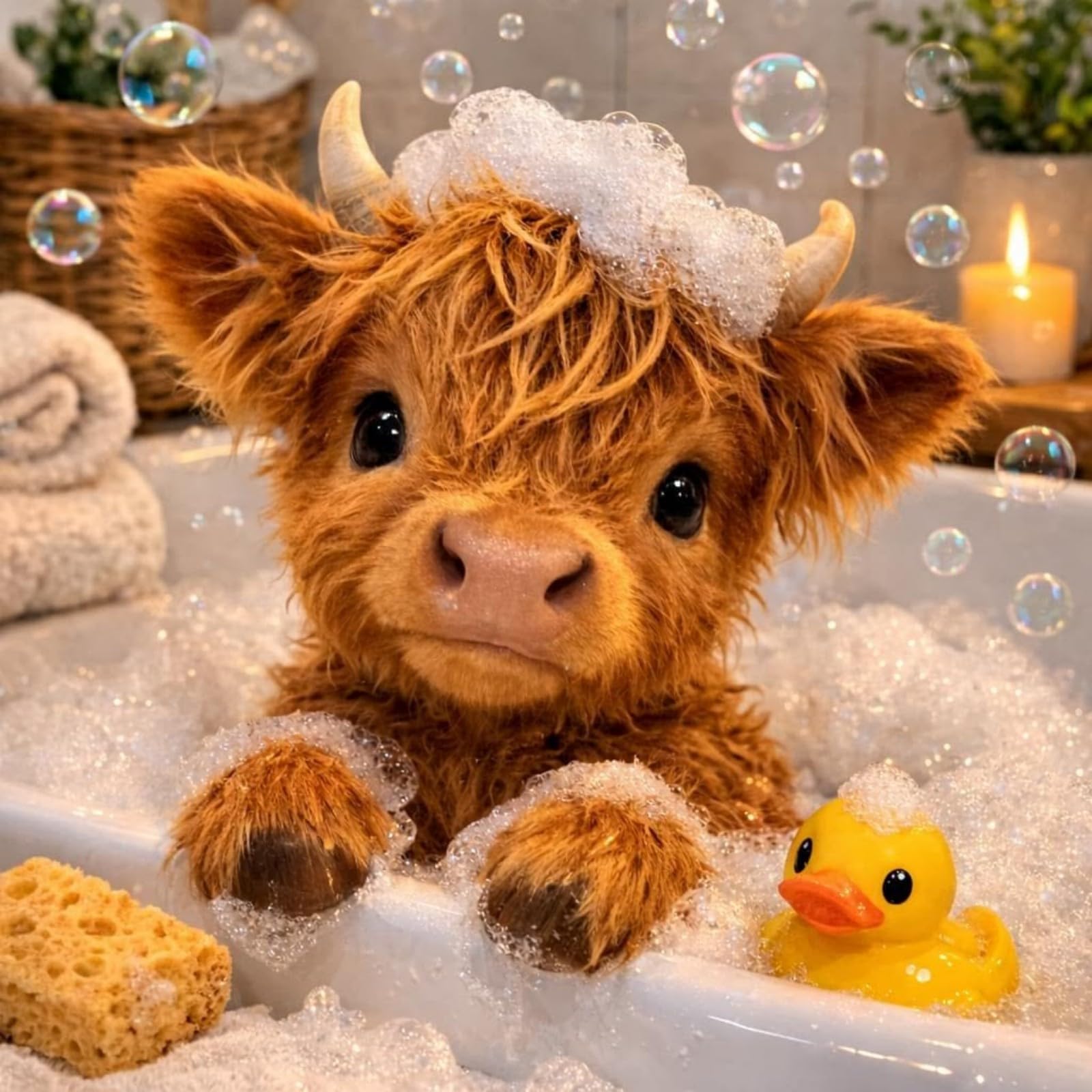 HKLIOPU Diamond Art Kits Adults,5D Diamond Painting Kits for Beginners Kids,Full Round Drill Gem Art Kits Crafts Home Decor (Highland Cow Taking a Bath, 12x12Inch) — image 1