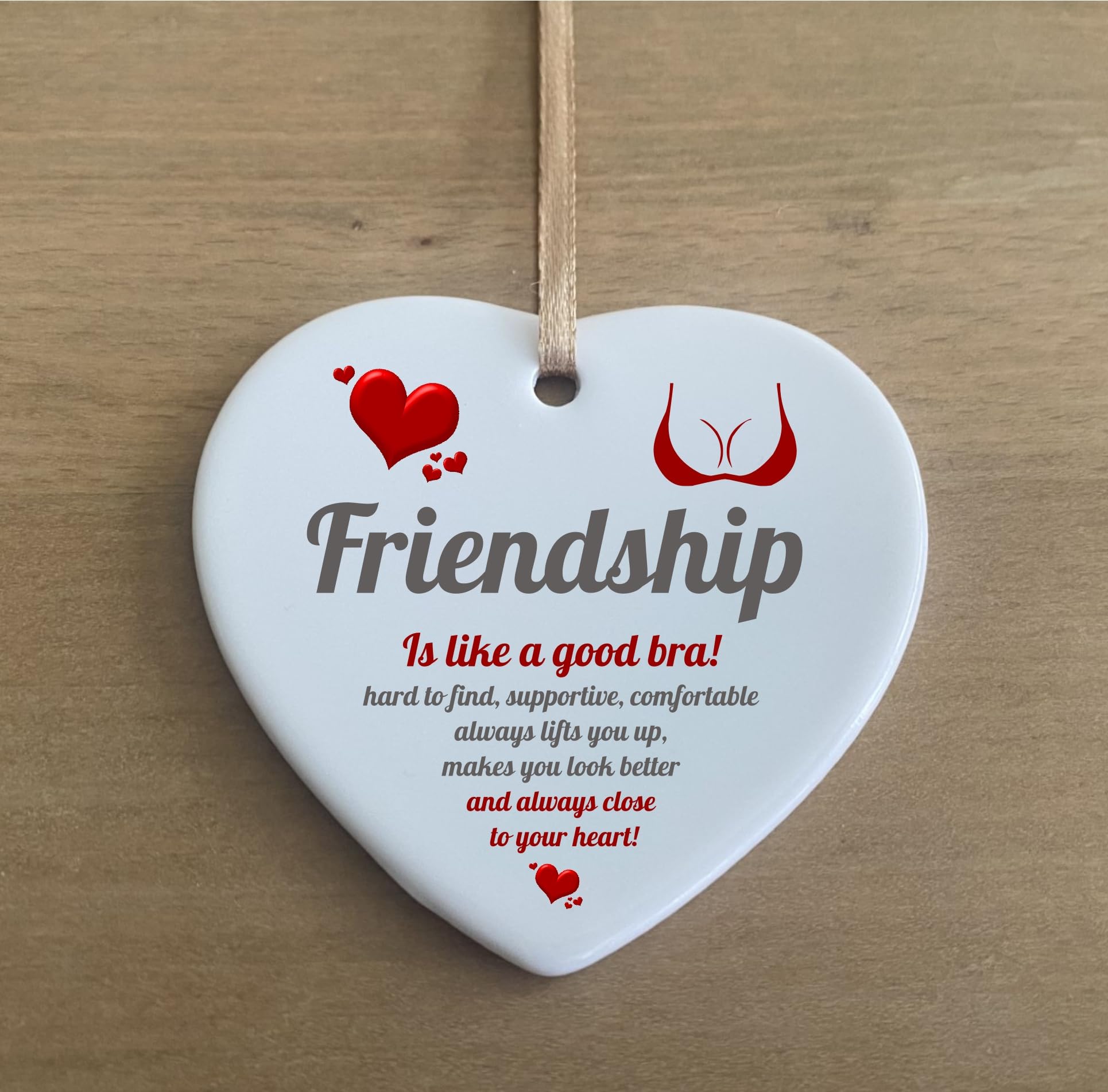 the sticker studio ltd Friendship Like a Bra Funny Heart Quote Ceramic Heart Shape Plaque Gift Sign cr40
