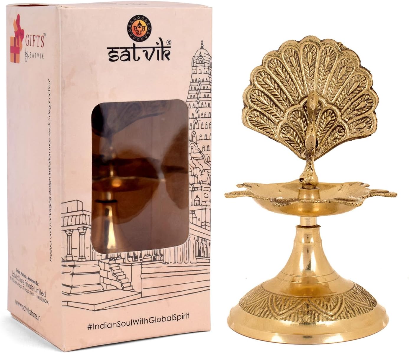 SATVIK 4 Inch Brass Peacock Kerala Samai Puja Diya. Traditional Kuthu Vilakku Oil lamp. Indian Housewarming Return Gift Item