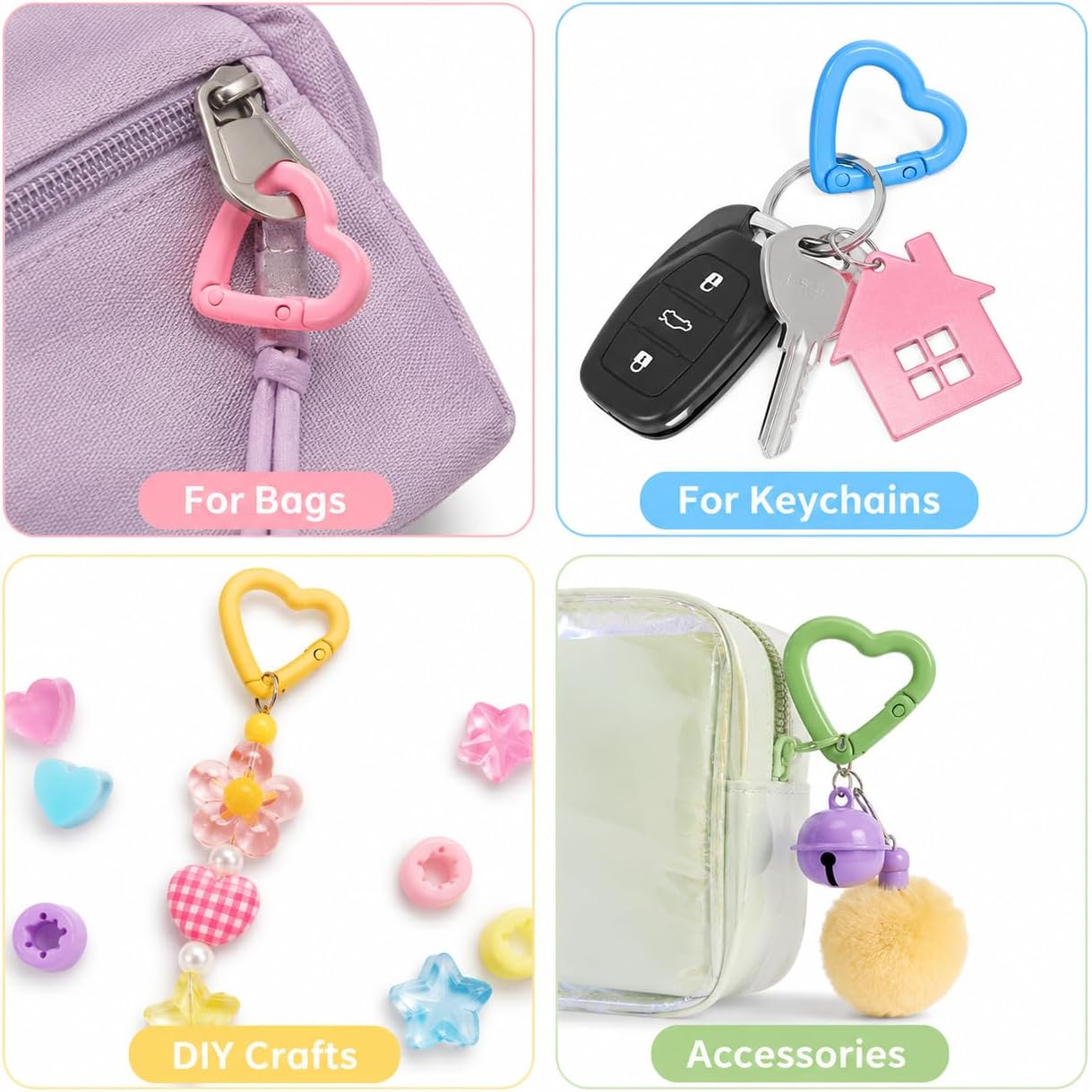 20mm Heart-Shaped Keychain Clips - Zinc Alloy Spring Carabiner Hooks for Bags, DIY Crafts and Valentine Day Accessories (6 Color Mix) image 2