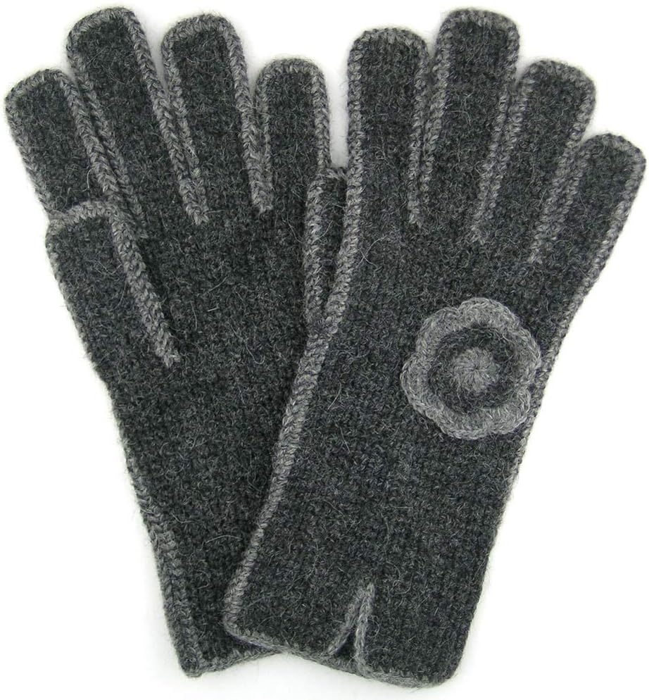 Alpaca Gloves "Florcita" Hand Crocheted Fair Trade Bolivia 100% Alpaca - Charcoal