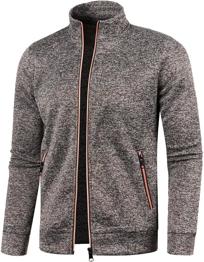 Tenna Teki Men's Full Zip Cardigan Sweater Coat, Lightweight and Warm Stand Collar Jacket for Casual and Outdoor Activities