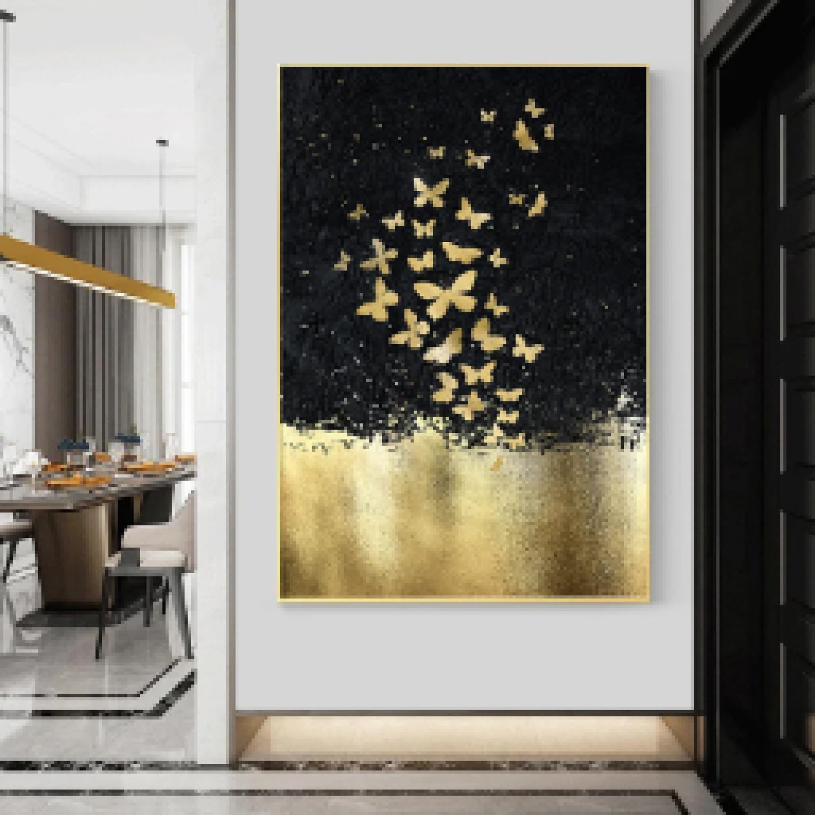 Arte abstracto mariposa dorada pintura al óleo sobre lienzo arte de pared carteles impresiones modulares para sala de estar decoración de pared del hogar 30 x 45 cm marco interno