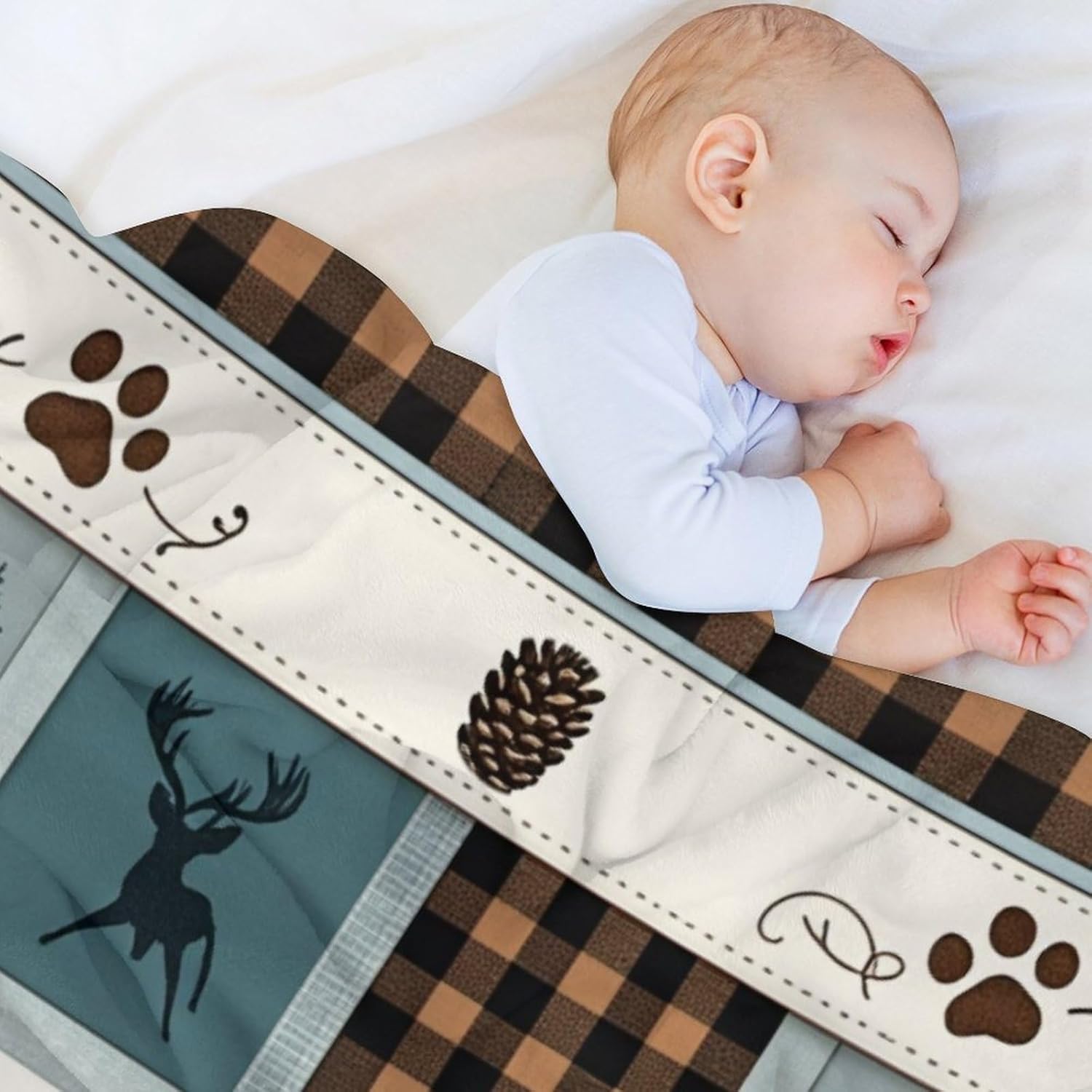 Vintage Checkered Moose Deer Bear Tree Super Soft Throw Blanket, Plaid Pine Cone Brown Flannel Fleece Decorative Throw for Sofa Couch Bedroom Decor Outdoor Use 60"x80"