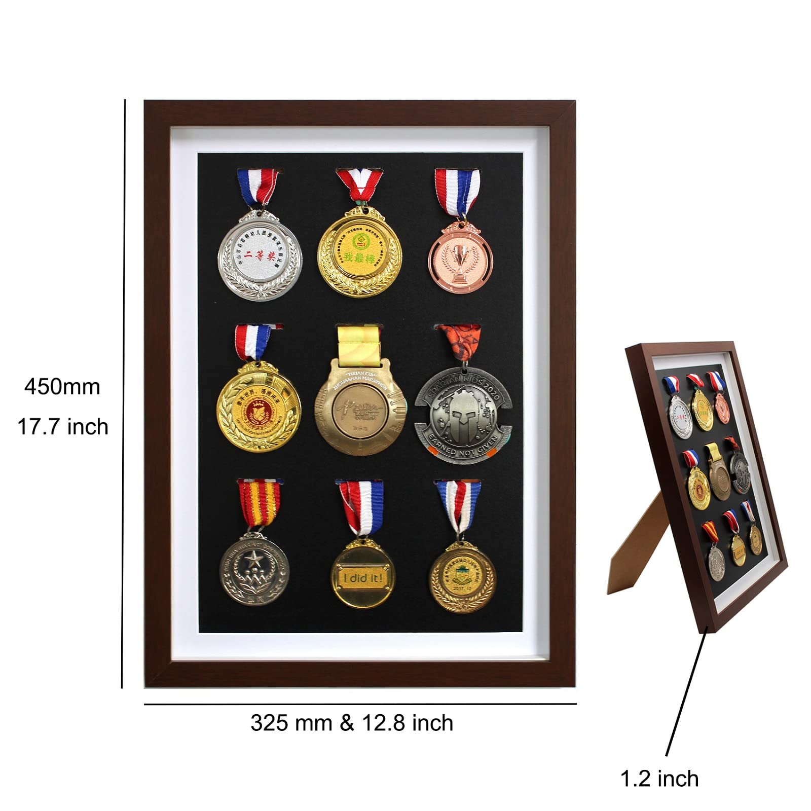 Medaillenanzeige, tiefer Rahmen aus Massivholz, Anzeige von Militärmedaillen, Läufermedaille, Sportmedaillen, Marathonmedaillen, Medaillen (450mm X 325mm)