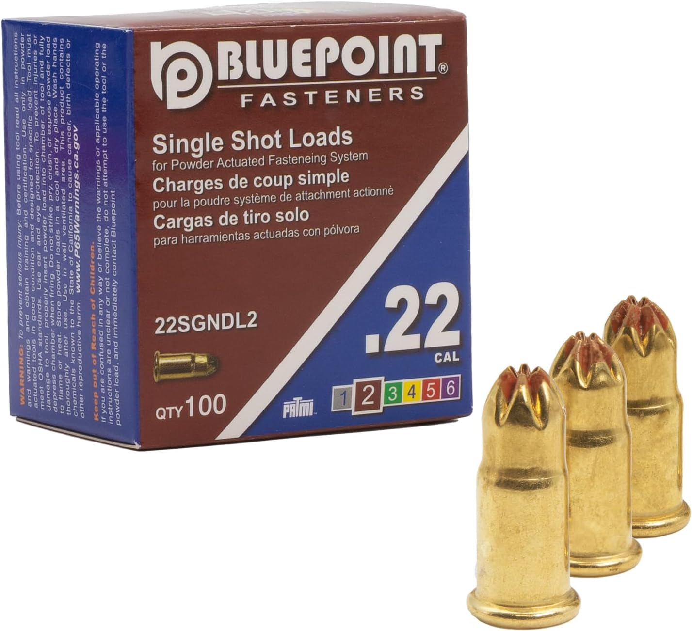 22 Cal Brown Neck Down Single Shot Powder Load for Powder Actuated Fastening System, (100 - Count). Item# 22SGNDL2