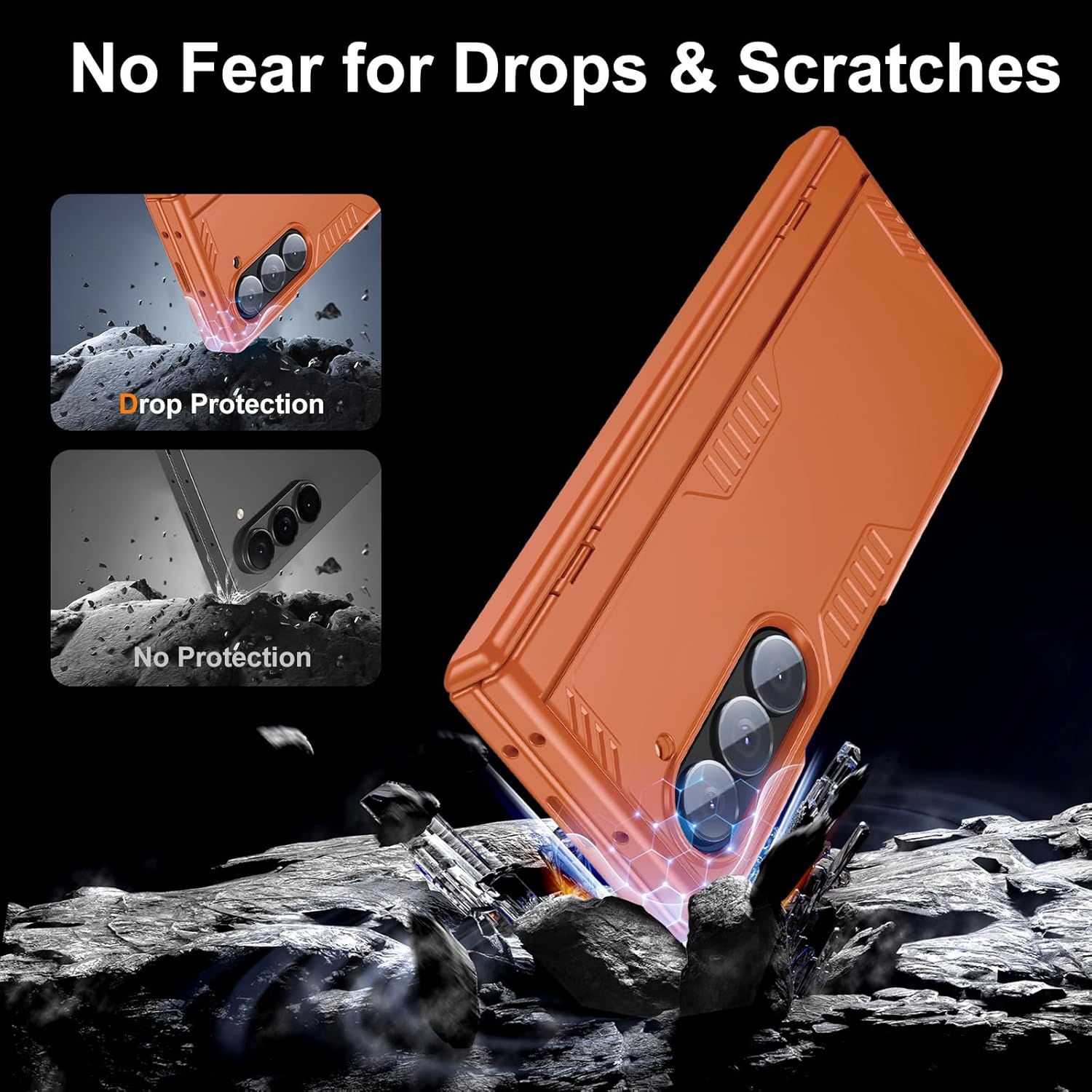 Kaiiecal for Samsung Galaxy Z-Fold-6 Case: Shockproof Rugged [Hidden Kickstand][Hinge Protection][Wireless Charging][Built-in Screen Protector] Armor Protective Cover with for Z Fold 6 5G 2024, Orange