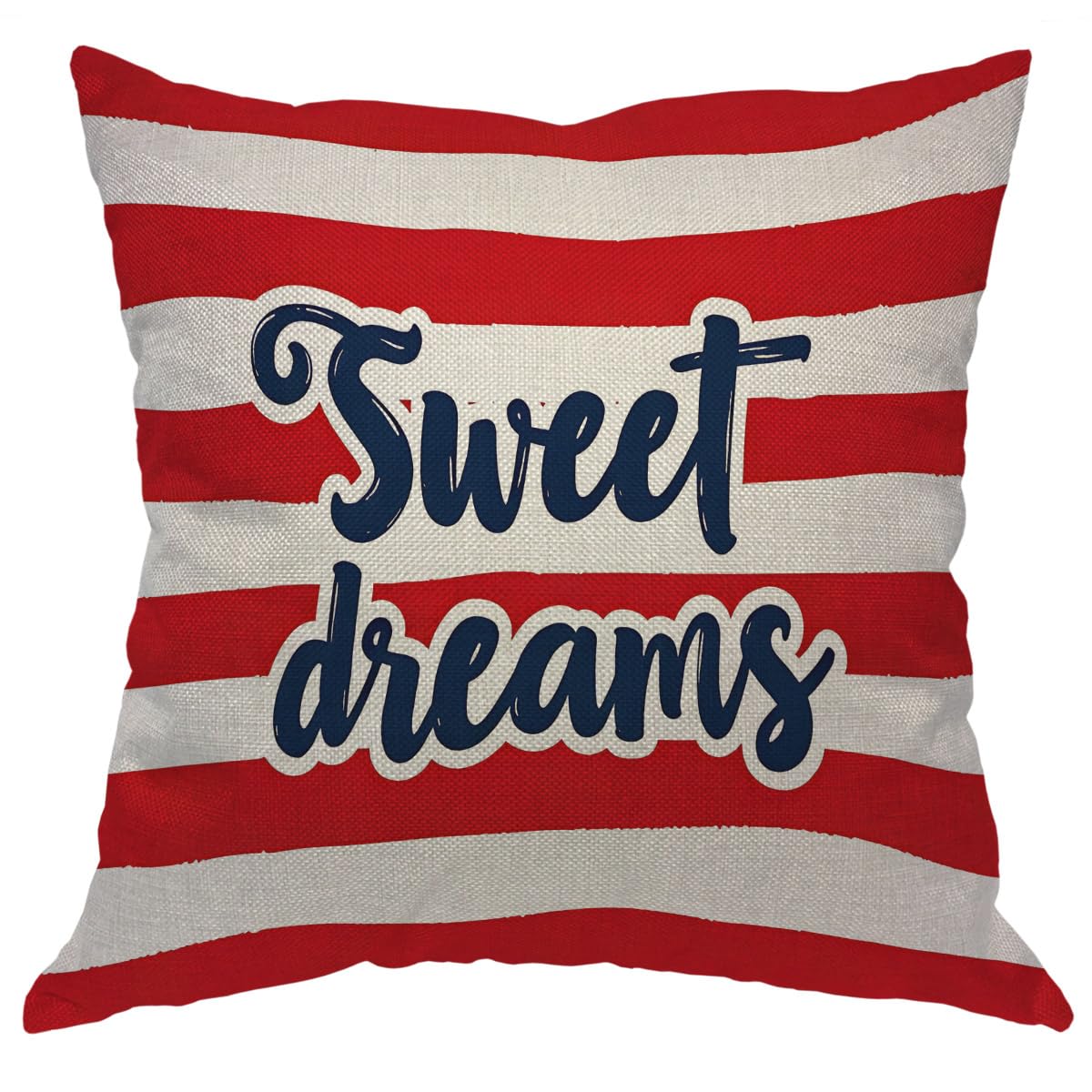 Moslion Striped Throw Pillow Cover Vintage Quote Sweet Dreams Cotton Linen Decorative Pillow Case 18 x 18 Inch Standard Square Cushion Cover for Sofa Men Women Red Navy Blue and White