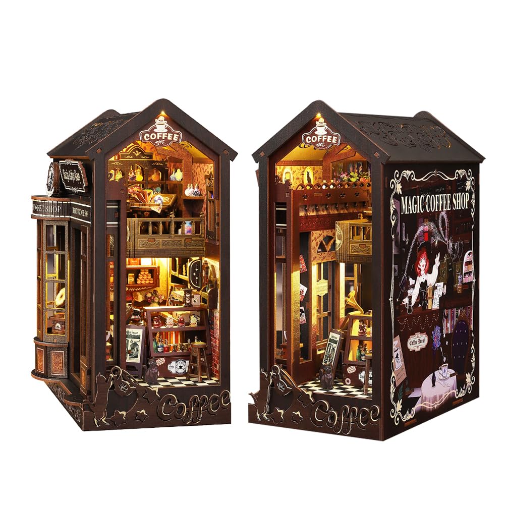 DIY Book Nook, kit per casa delle bambole, in miniatura, Magic Coffee Shop, accessori creativi, per caffè, puzzle, giocattolo, supporto per libri, decorazione per adulti, regalo di compleanno