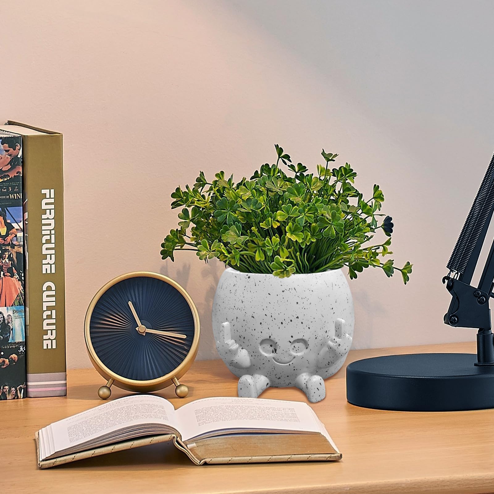 Smiling Plant Pot with Middle Fingers Up - Image 2