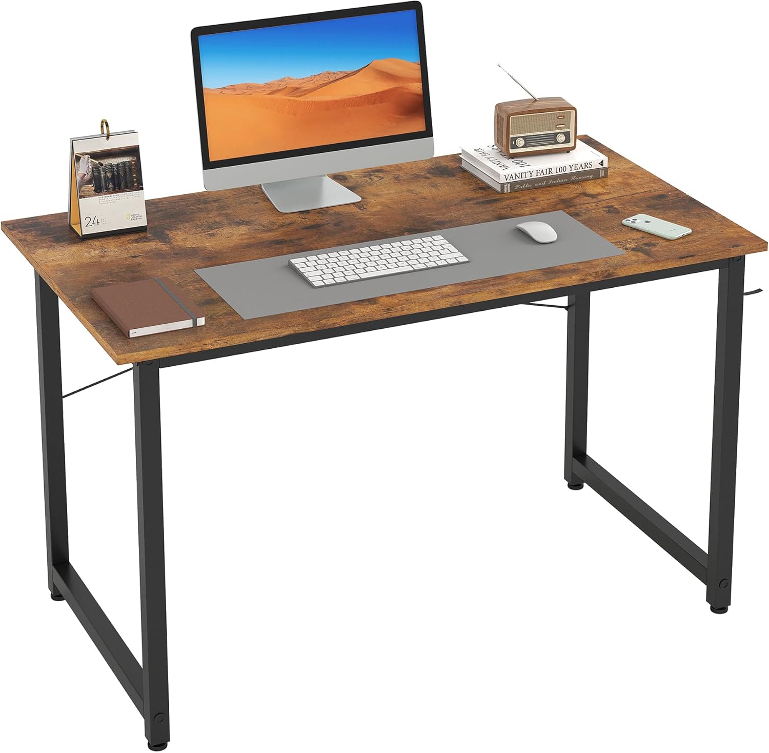 Flrrtenv 31 Inch Computer Desk, Small Writing Table with Sturdy Metal Frame and X-Shaped Design, Corner Desk for Home Office, Rustic Brown