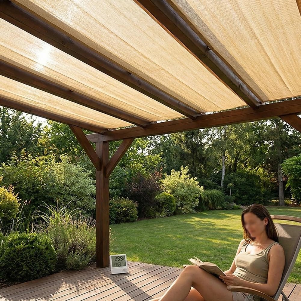Zewnętrzny żagiel przeciwsłoneczny – pergola blokująca promienie UV z przelotkami, na taras, do ogrodu, na taras, taras, wytrzymała ochrona markizy z tkaniny