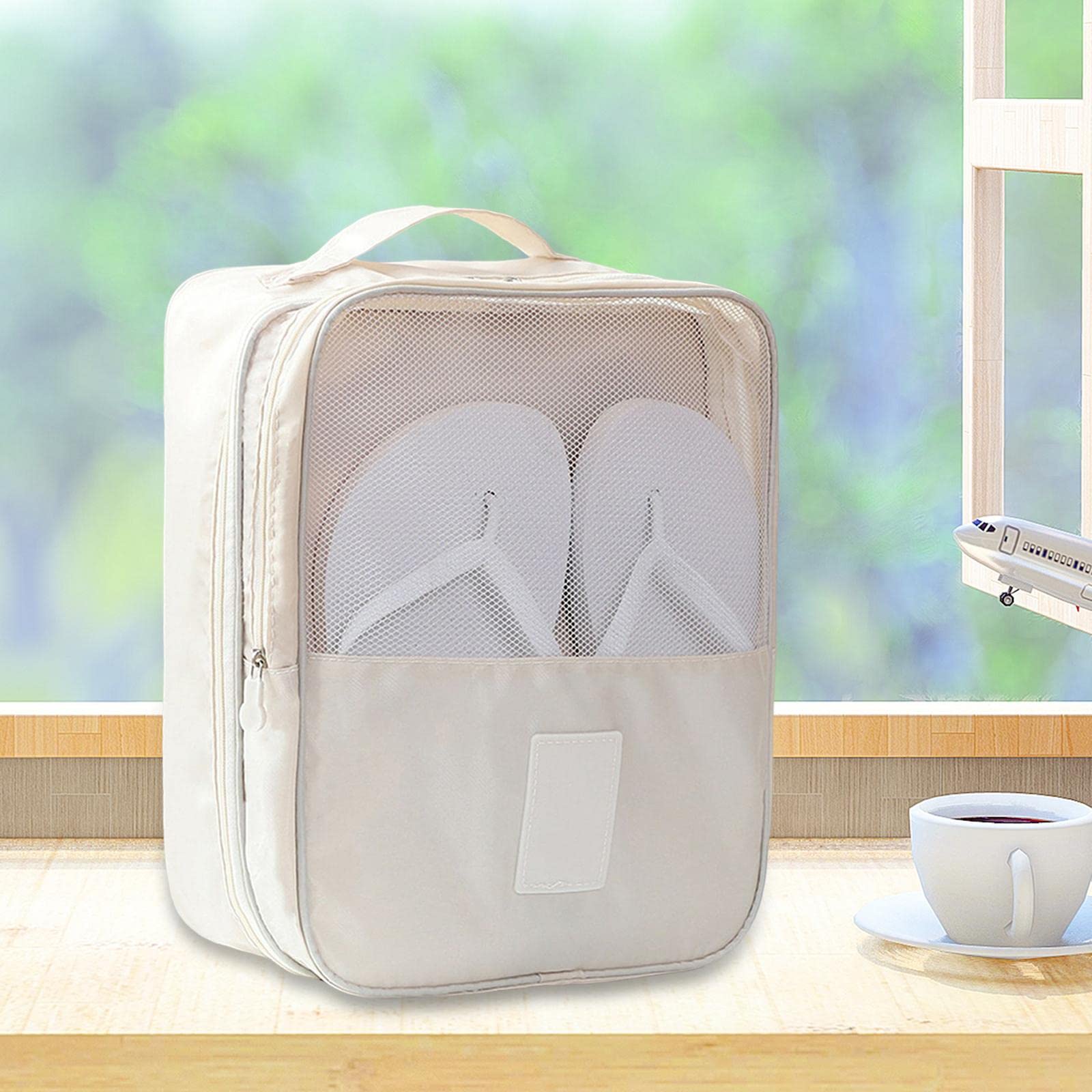 Schuh-Aufbewahrungstasche, Doppelreißverschluss, faltbar, Turnschuhe für Camping, Reisen, Angeln, Beige, 5er-Set (Beige), 29X22X13CM