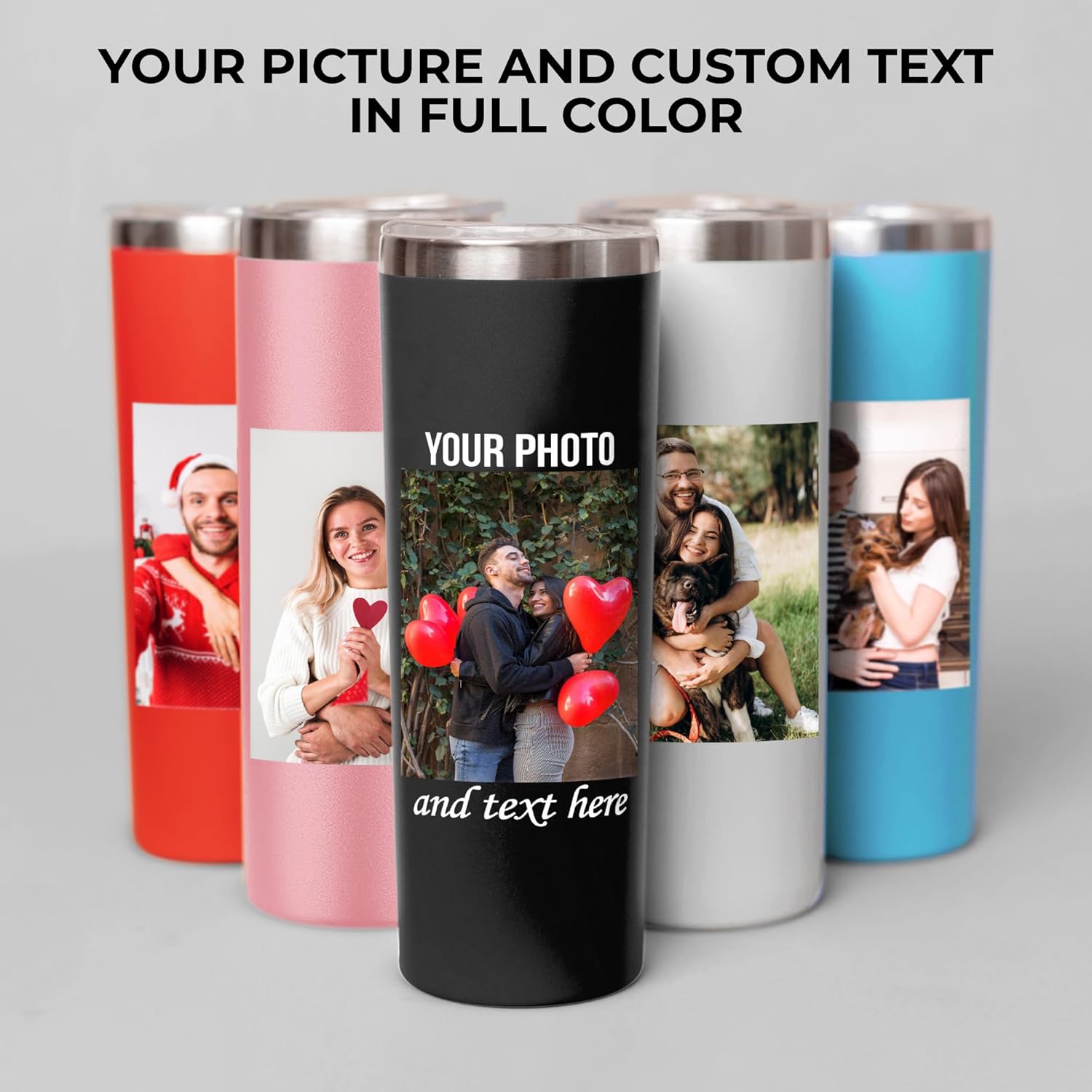 Custom photo tumbler with lids, personalized 20oz insulated drinking pictures thermal hot & cold beverages cups, skinny metal coated thermo gift for couples women & men, memorial, birthdays (Pictures) - Image 9
