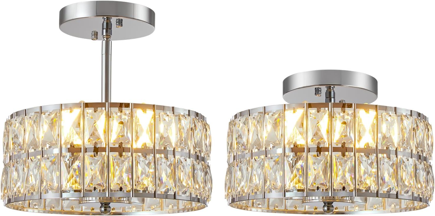 SeeU Modern Semi Flush Mount Ceiling Light Fixture Chrome Crystal Chandelier 4 Heads Chrome Crystal Celing Chandelier