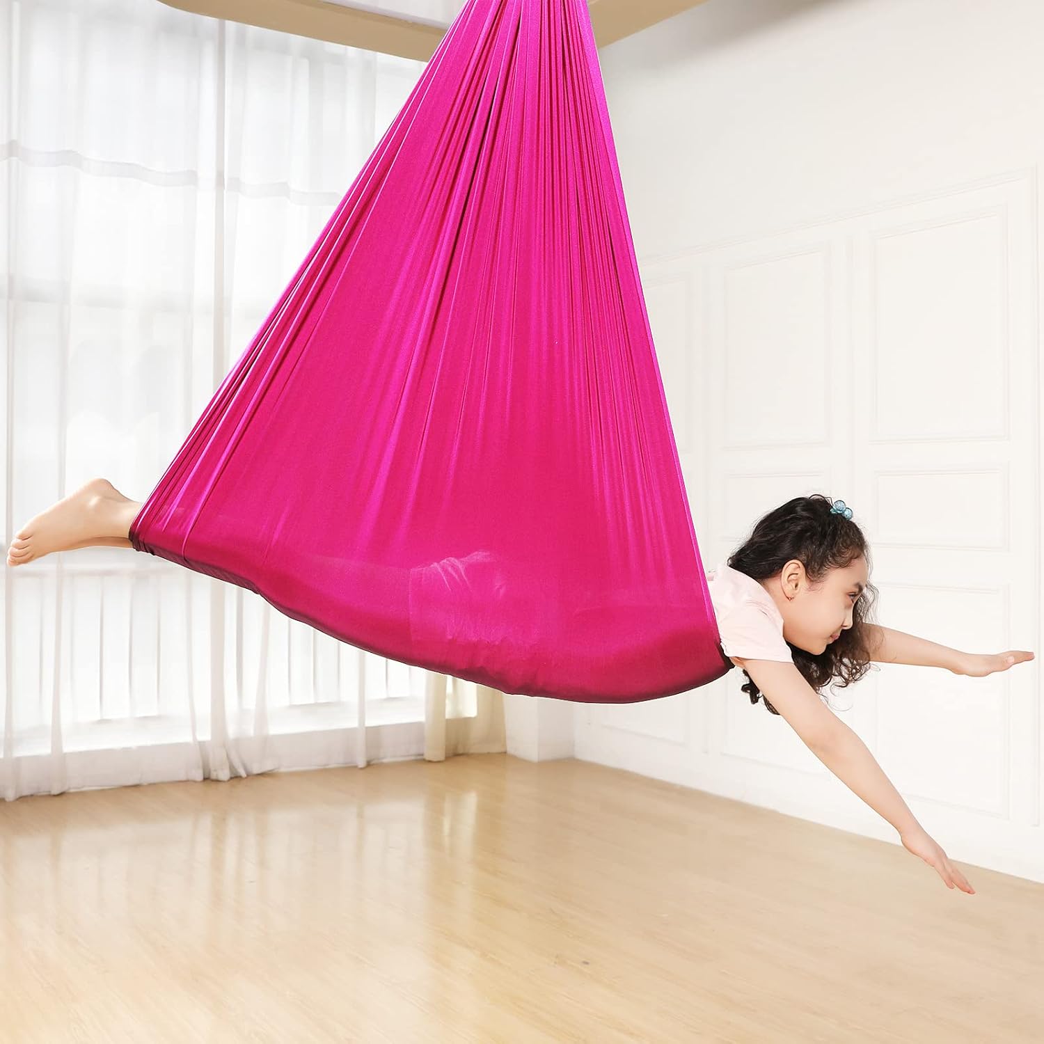 Kids Sensory Therapy Swing 360° Rotating Children's Swing Hammock Cuddle Indoor Hanging Chair for Boys Girls with Special Needs Autism ADHD SPD Asperger's Sensory Integration (Rose Red)
