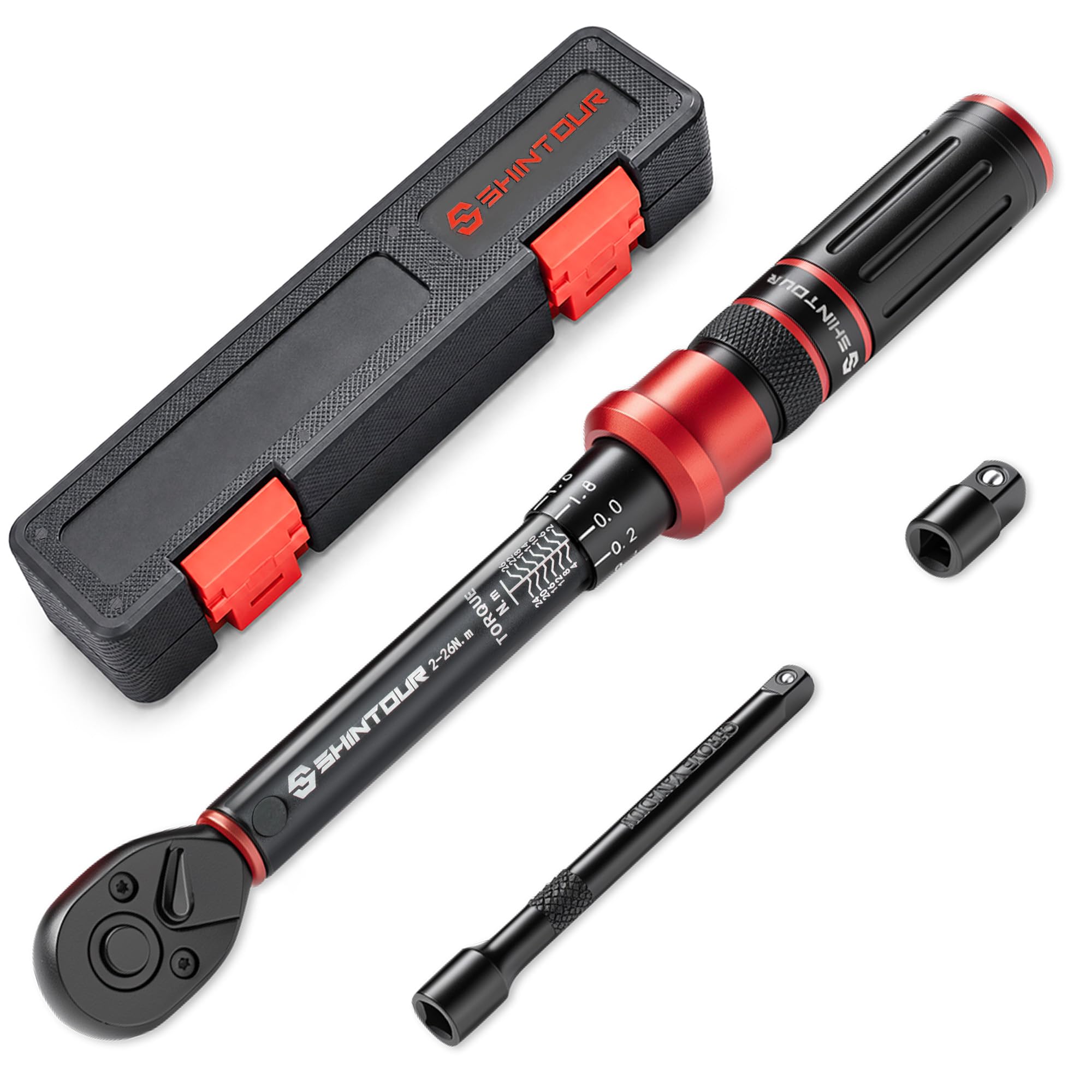 SHINTOUR 1/4" Drive Small Click Torque Wrench Set 2-26Nm for Bike Motocycle