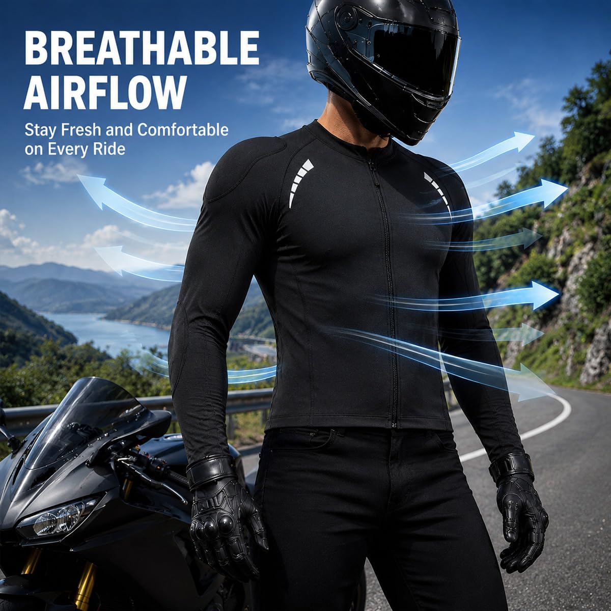 Completo Moto Uomo Mesh Traspirante con Protezioni CE Rimovibili | Design Leggero con Dettagli Riflettenti e Vestibilità Flessibile per Touring, Scooter, Pendolarismo e Guida Urbana