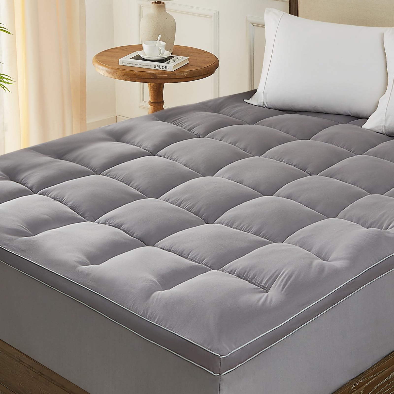 HomemateMattress Pad Topper - Cooling Mattress Pad Cover Plush Bed Topper Quilted Fitted Pillow Top Cover for Back - Mattress Pad Down Alternative Ultra Soft Mattress Protector for Hot Sleepers