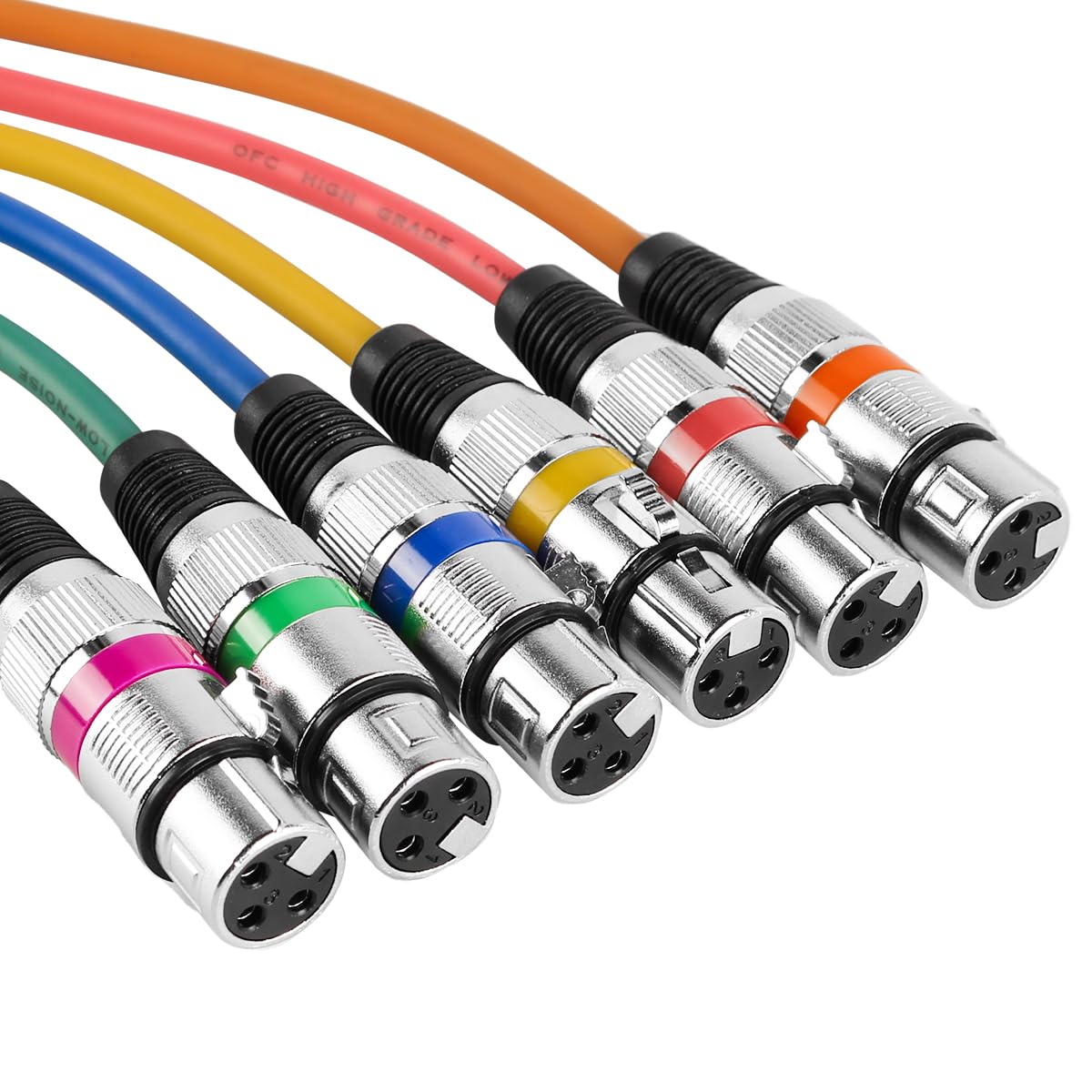 Cable de micrófono XLR (6 Unidades, Macho a Hembra, balanceado, XLR, DMX, 30 cm, Morado, Rojo, Azul, Naranja, Amarillo y Verde)