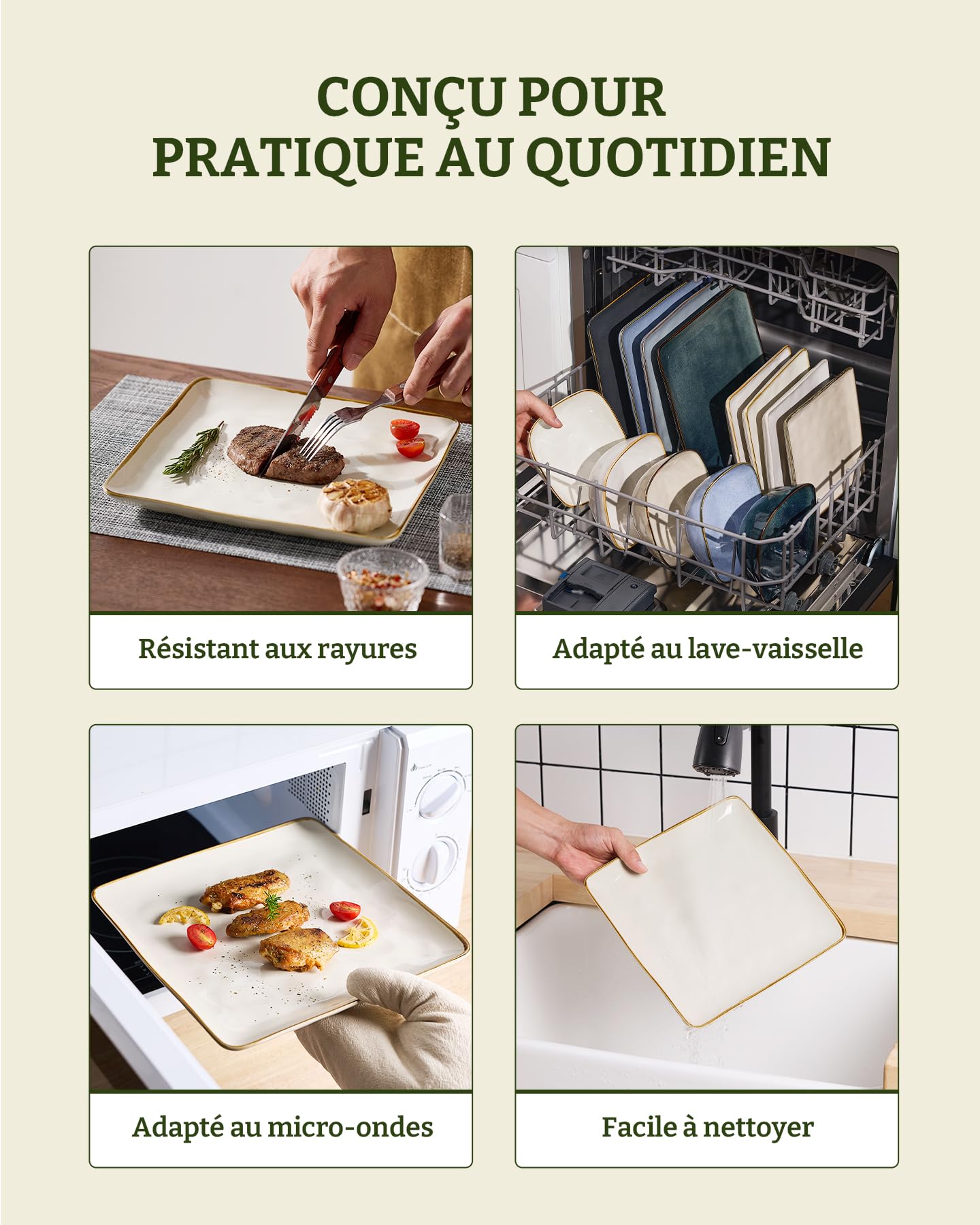 Richmount Ocean Service de vaisselle 18 pièces pour 6, assiettes, Beige | Service vaisselle, assiettes et bols, glaçure réactive, compatible micro-ondes et lave-vaisselle, anti-rayures