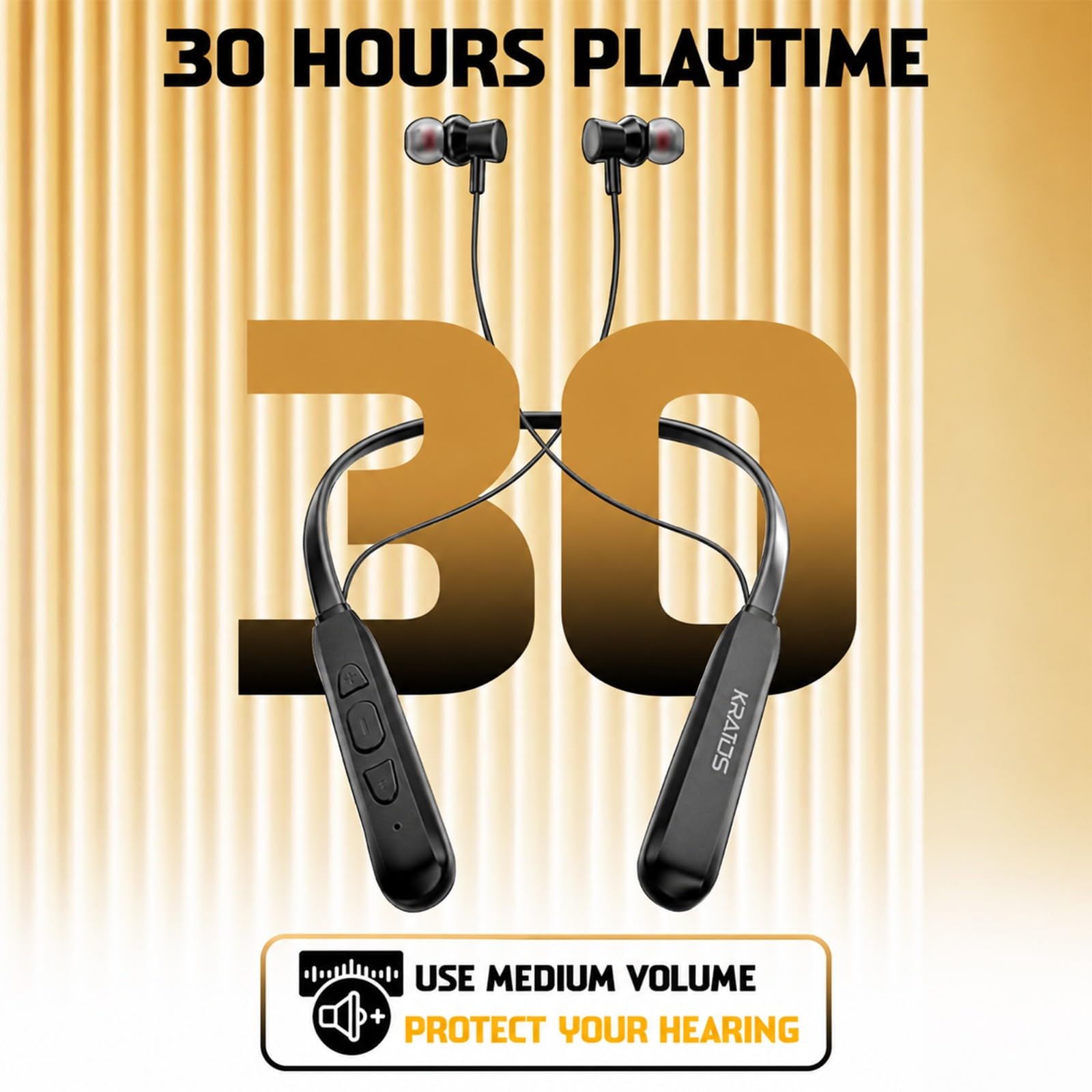 Kratos N1 Neckband Bluetooth Headphones with 30 Hours Playtime with 13mm Drivers, Rich Music Experience, Type C Fast Charging, Neckband Earphones with Voice Assistant & IPX4 Water Resistant — Amazon image 2