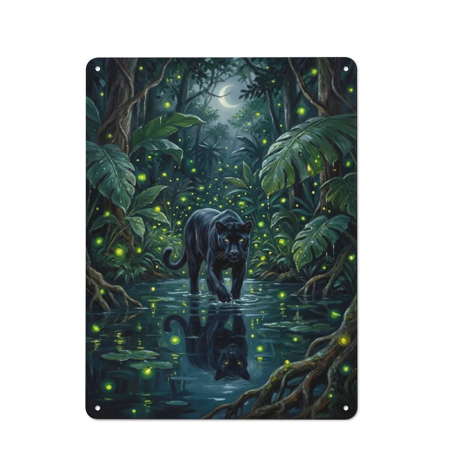 Junmoney Style-5 Black Panther In Jungle At Night Retro-Style Printed Metal Sign 40X30cm For Hallway Wall, Winter Wall Decor For Wall Display Collectors