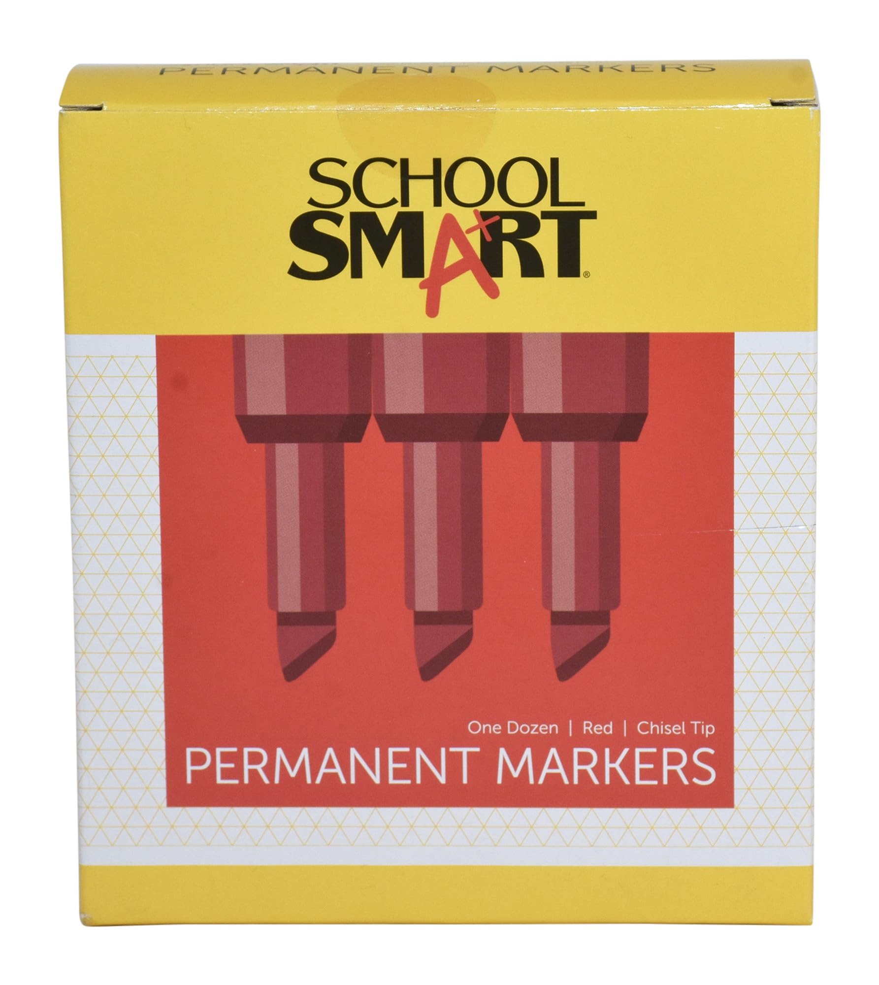 School Smart Non-Toxic Permanent Markers, Broad Chisel Tip, Red, Pack of 12