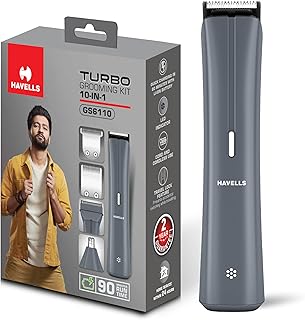 Havells Turbo 10 In 1 Grooming Kit | Hair Trimmer,Face, Ear & Nose |No Nicks & Cuts |LED Indicator| Upto 90 Min Quick Char... Price In India