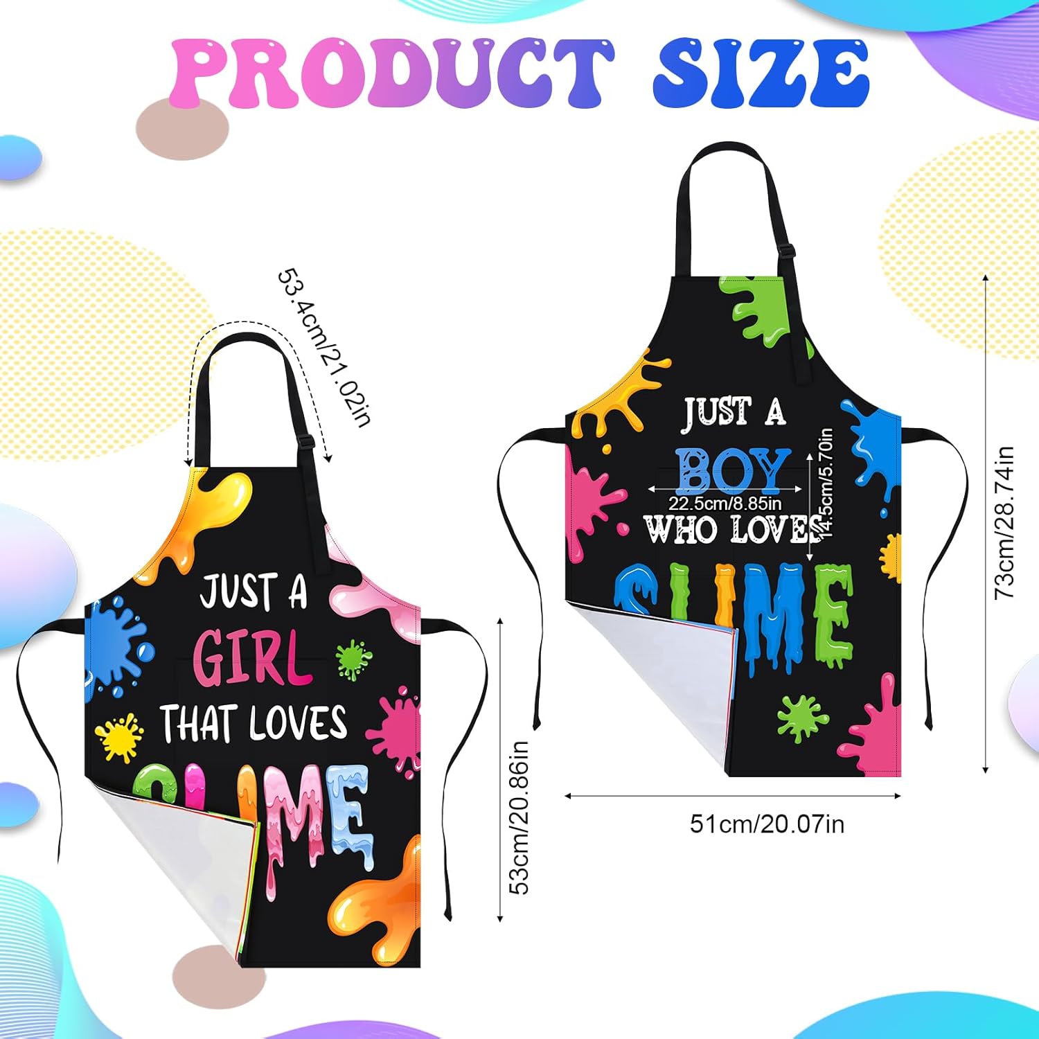 2pcs Slime Apron for Kids Aged 6-12 Kids, Waterproof Funny Slime Apron with Pockets, Kitchen Adjustable Aprons for Girls Boys Baking Cooking Gardening Party