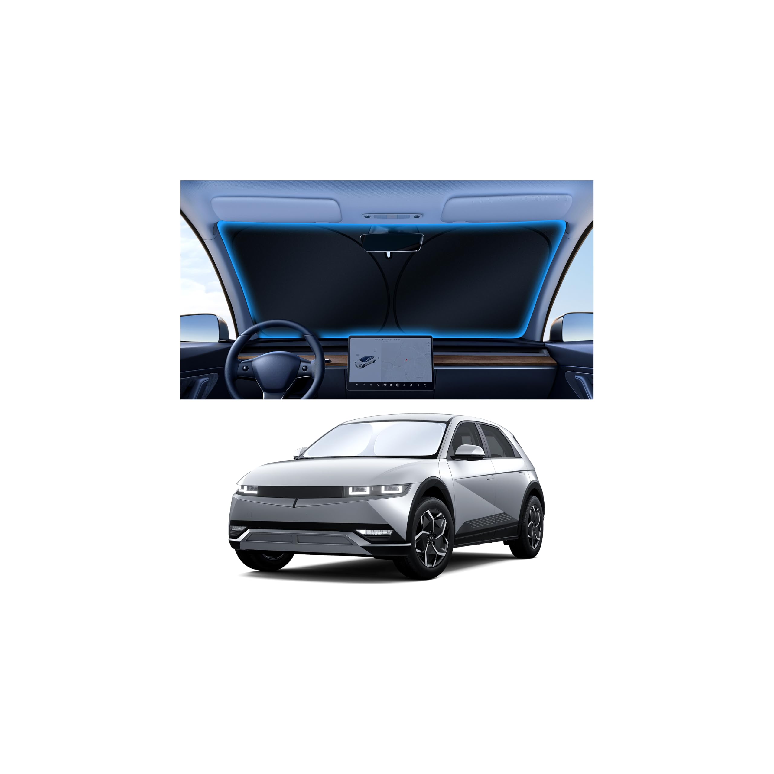 Canvcle Windshield Sun Shade for Hyun-dai Ioniq 5 Accessories 2022-2025 2026 Upgraded Double-Layer Front Window Sunshade Cover Sun Visor Protector Foldable Block UV Rays Keep Vehicle Cool