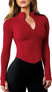 AVGO Women's Cropped Workout Jacket: Lightweight Zip-Up Slim Fit Yoga Top with Thumb Holes