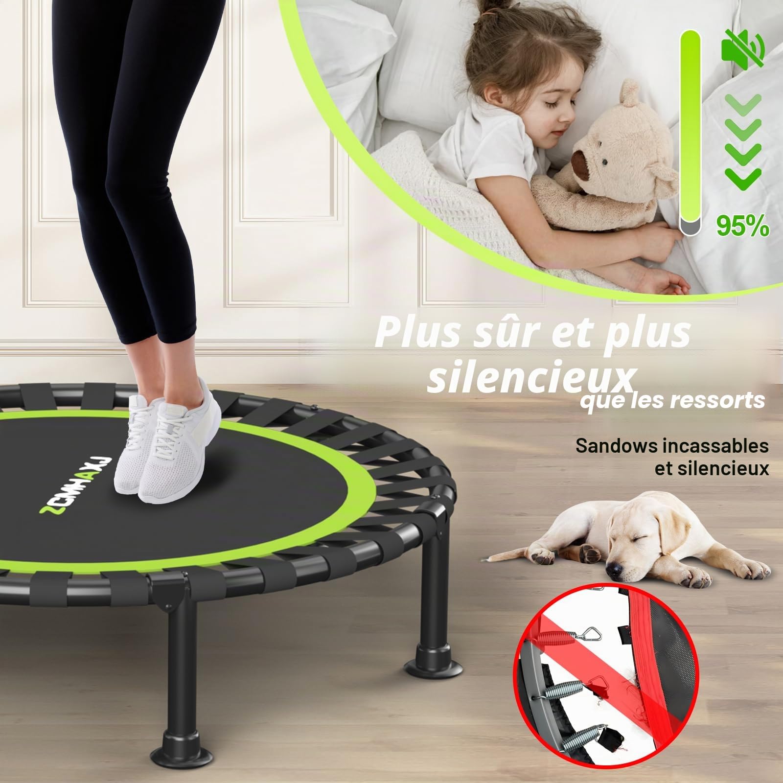 'ZCMHAXJ Foldable Mini Trampoline, 40'' Rebounder Trampoline for Adults & Kids, 450lbs Capacity with/Without U/T-Shaped Adjustable Bar, Indoor Fitness Workout Exercise Equipment'
