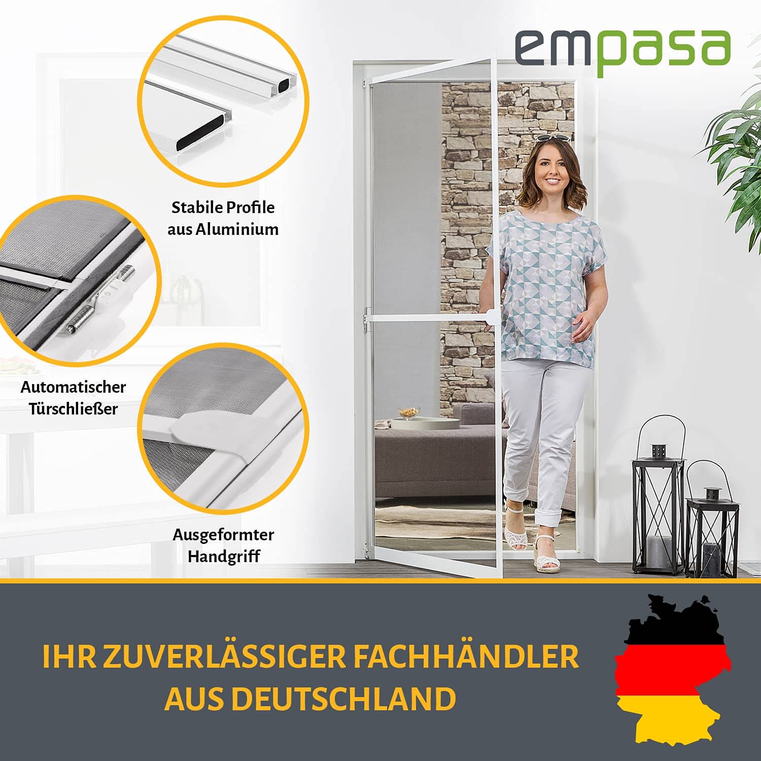 empasa Insektenschutz Fliegengitter Tür Alurahmen START | mit Scharnierkleber, Größe:100 x 210 cm, Farbe:weiß