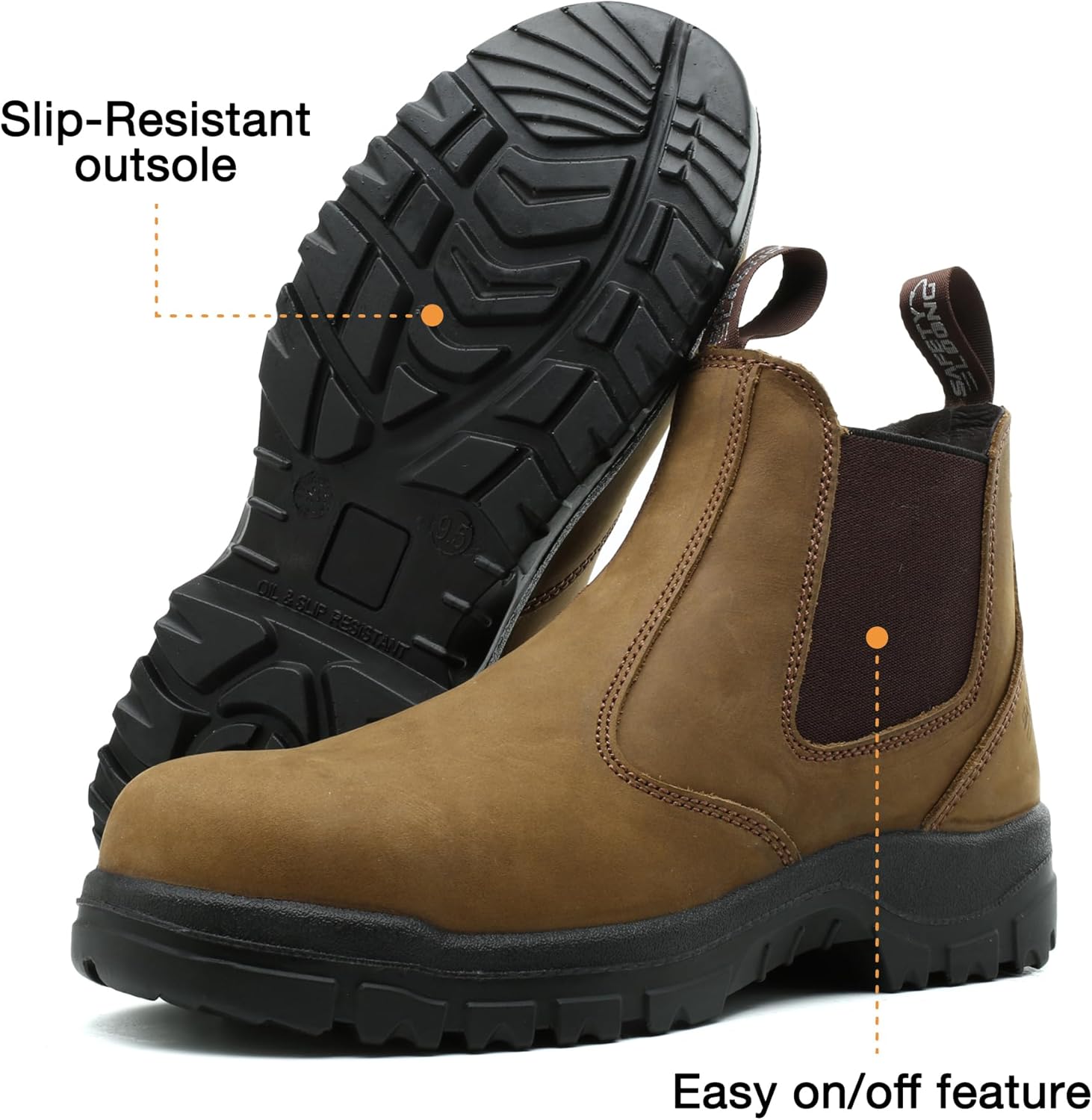 Slip on Work Boots for Men Women Soft Toe Comfort Leather Abrasion Slip Resistant Sole Chelsea Shoes - Image 8