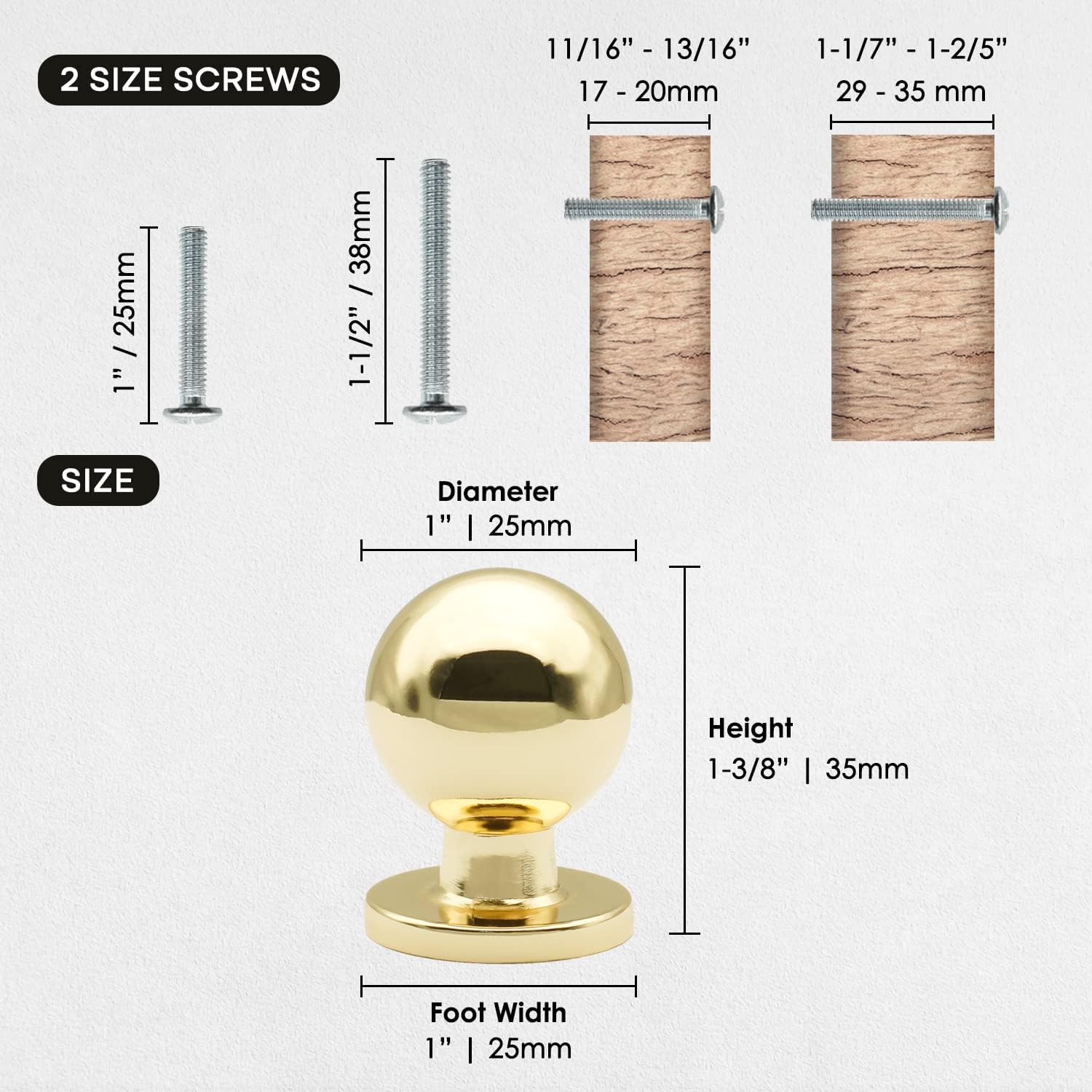 10 Pack Polished Gold Cabinet Knobs 1 Inch/25mm Shiny Gold Ball Drawer Dresser Knobs Solid Zinc Alloy Polished Brass Kitchen Cupboard Bathroom Furniture Hardware