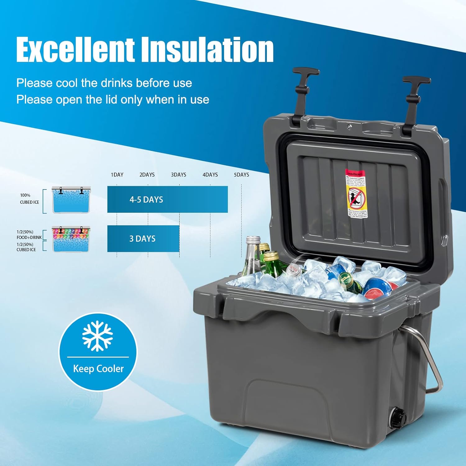 COSTWAY 16 Quart Cooler, 24 Can Insulated Ice Chest Box with Heavy Duty Handle and 2 Cup Holders, 3-5 Days Ice Retention, Portable Leakproof Hard Cooler for Camping, Fishing, Picnic, Outdoor