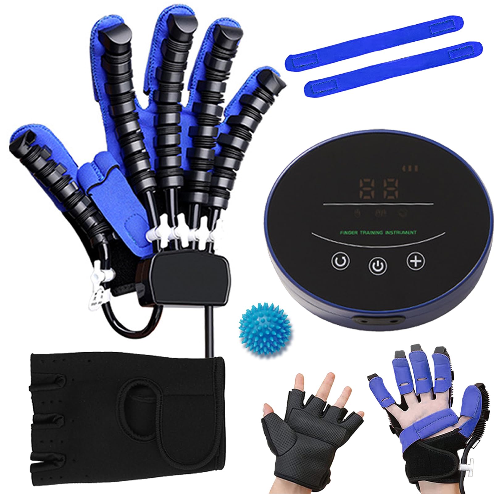 Emiplegia Guanti Robot per Riabilitazione Mani Sinistra/Destra, Trainer della Mano per Ictus Fisioterapica, Attrezzi Riabilitazione Artrite Guanti da Massaggio(Size:Destra L,Color:Blu)